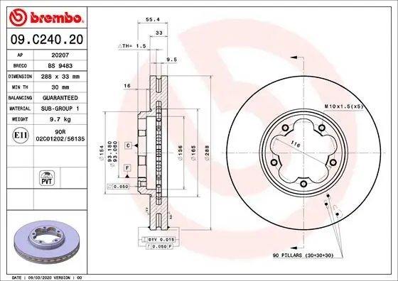DISC FRANA BREMBO 09.C240.20 - Compatibil cu FORD