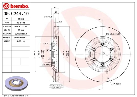 DISC FRANA BREMBO 09.C244.10 - Compatibil cu CHEVROLET, ISUZU