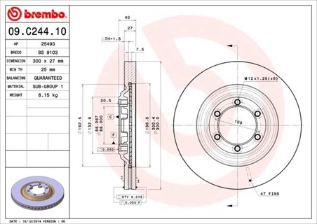 DISC FRANA BREMBO 09.C244.10 - Compatibil cu CHEVROLET, ISUZU