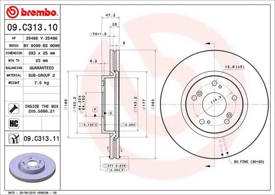 DISC FRANA BREMBO 09.C313.11 - Compatibil cu HONDA, HONDA (DONGFENG), HONDA (GAC)
