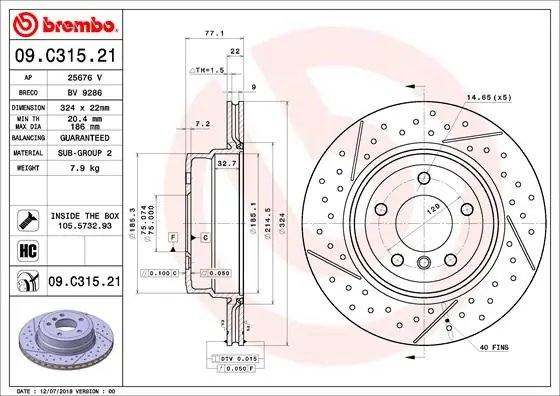 DISC FRANA BREMBO 09.C315.21 - Compatibil cu BMW