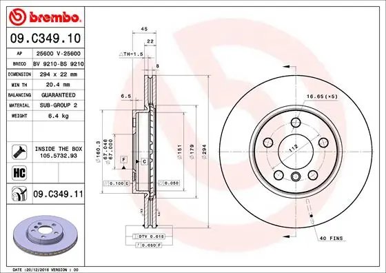 DISC FRANA BREMBO 09.C349.11 - Compatibil cu BMW, BMW (BRILLIANCE), MINI