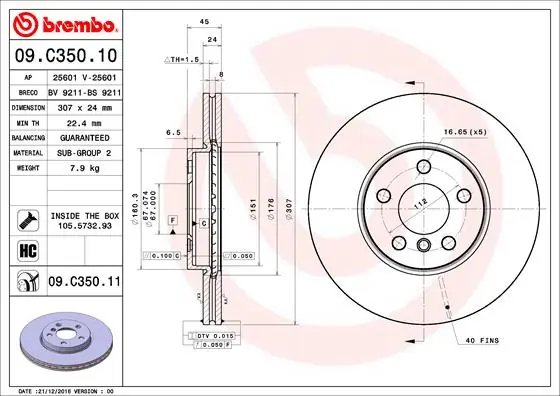 DISC FRANA BREMBO 09.C350.11 - Compatibil cu BMW, BMW (BRILLIANCE), MINI