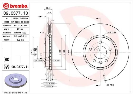 DISC FRANA BREMBO 09.C377.11 - Compatibil cu OPEL, VAUXHALL