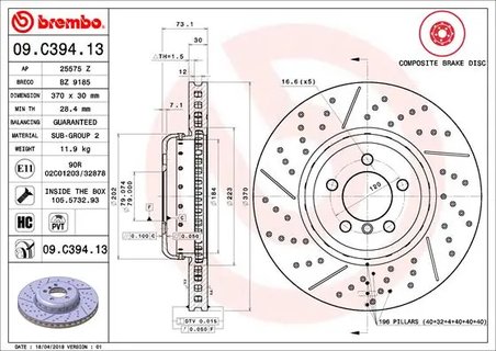 DISC FRANA BREMBO 09.C394.13 - Compatibil cu BMW, BMW (BRILLIANCE)