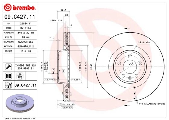 DISC FRANA BREMBO 09.C427.11 - Compatibil cu AUDI