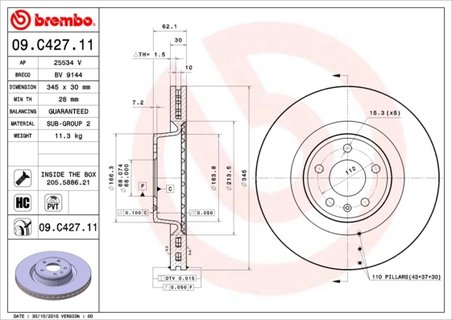 DISC FRANA BREMBO 09.C427.11 - Compatibil cu AUDI