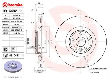 DISC FRANA BREMBO 09.C492.11 - Compatibil cu JAGUAR, JAGUAR (CHERY), LAND ROVER