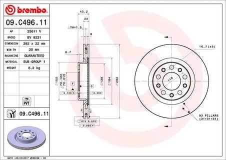 DISC FRANA BREMBO 09.C496.11 - Compatibil cu ALFA ROMEO