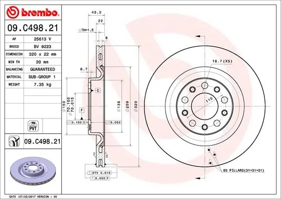 DISC FRANA BREMBO 09.C498.21 - Compatibil cu ALFA ROMEO