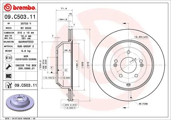 DISC FRANA BREMBO 09.C503.11 - Compatibil cu KIA