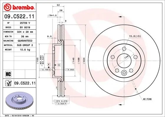 DISC FRANA BREMBO 09.C522.11 - Compatibil cu VOLVO