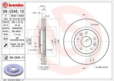 DISC FRANA BREMBO 09.C545.11 - Compatibil cu NISSAN, NISSAN (DFAC), RENAULT, RENAULT (DFAC)