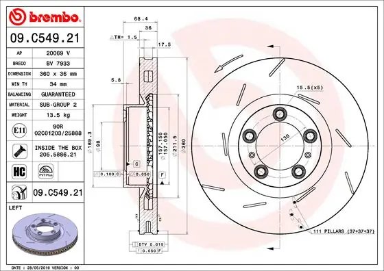 DISC FRANA BREMBO 09.C549.21 - Compatibil cu PORSCHE
