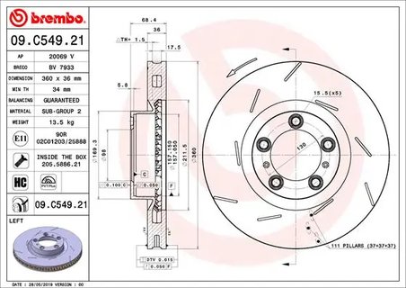 DISC FRANA BREMBO 09.C549.21 - Compatibil cu PORSCHE