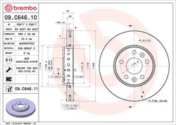 DISC FRANA BREMBO 09.C646.11 - Compatibil cu FIAT, NISSAN, OPEL, RENAULT, VAUXHALL