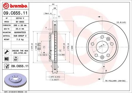 DISC FRANA BREMBO 09.C655.11 - Compatibil cu ALPINE, MERCEDES-BENZ, NISSAN, RENAULT