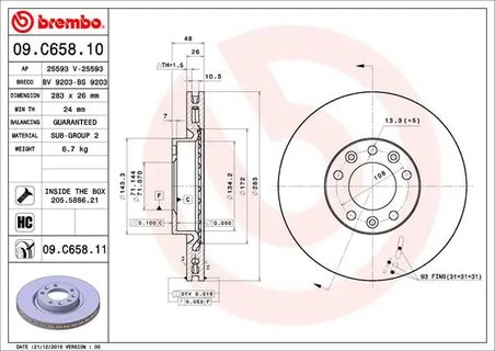 DISC FRANA BREMBO 09.C658.11 - Compatibil cu CITROEN, OPEL, PEUGEOT, PEUGEOT (DF-PSA), VAUXHALL