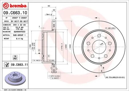 DISC FRANA BREMBO 09.C663.11 - Compatibil cu CITROEN, FIAT, OPEL, PEUGEOT, VAUXHALL