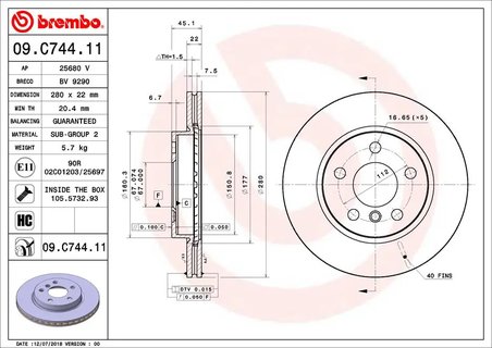 DISC FRANA BREMBO 09.C744.11 - Compatibil cu BMW, MINI