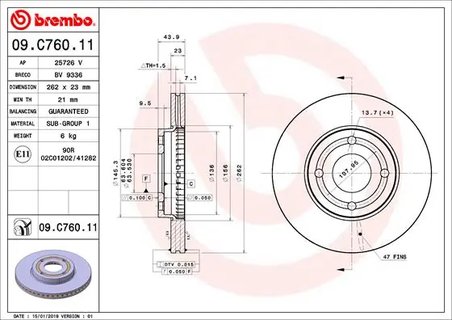 DISC FRANA BREMBO 09.C760.11 - Compatibil cu FORD