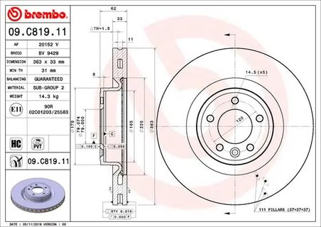 DISC FRANA BREMBO 09.C819.11 - Compatibil cu LAND ROVER