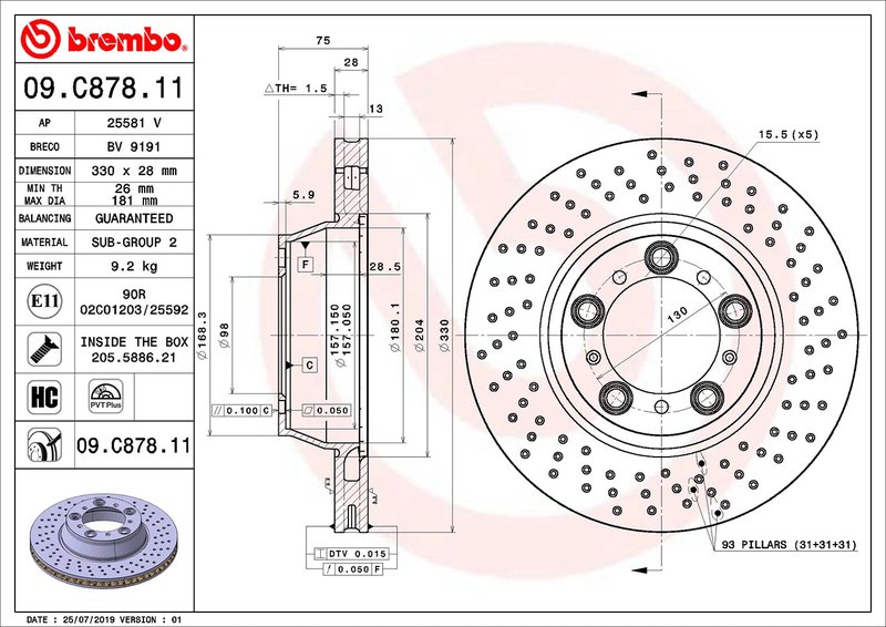 DISC FRANA BREMBO 09.C878.11 - Compatibil cu PORSCHE