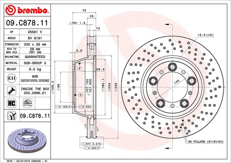 DISC FRANA BREMBO 09.C878.11 - Compatibil cu PORSCHE