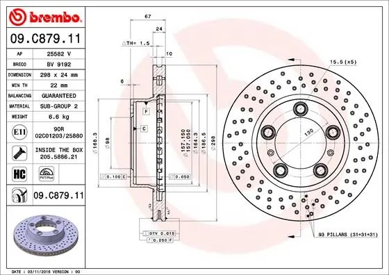 DISC FRANA BREMBO 09.C879.11 - Compatibil cu PORSCHE