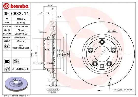 DISC FRANA BREMBO 09.C882.11 - Compatibil cu AUDI, PORSCHE, VW