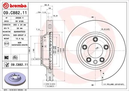 DISC FRANA BREMBO 09.C882.11 - Compatibil cu AUDI, PORSCHE, VW