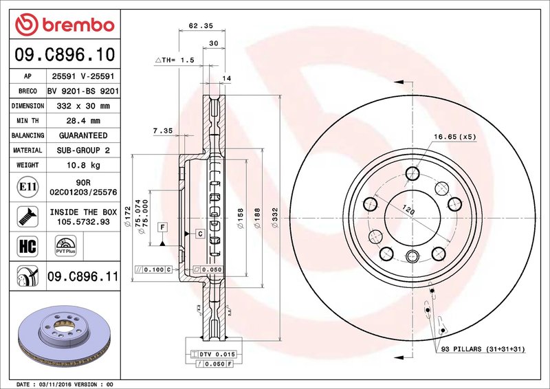 Disc frana Brembo 09.C896.11