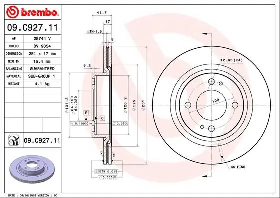 Disc frana Brembo 09.C927.11