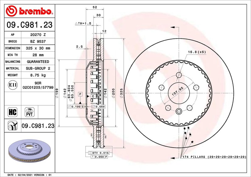 DISC FRANA BREMBO 09.C981.23 - Compatibil cu LAND ROVER