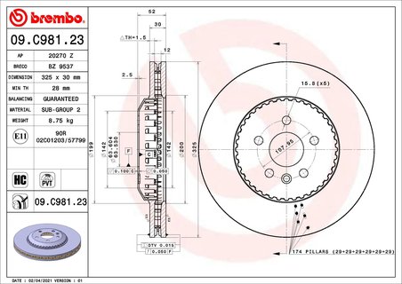 DISC FRANA BREMBO 09.C981.23 - Compatibil cu LAND ROVER
