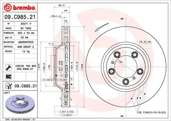 DISC FRANA BREMBO 09.C985.21 - Compatibil cu PORSCHE
