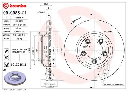 DISC FRANA BREMBO 09.C985.21 - Compatibil cu PORSCHE