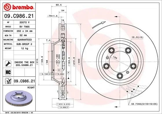 DISC FRANA BREMBO 09.C986.21 - Compatibil cu PORSCHE