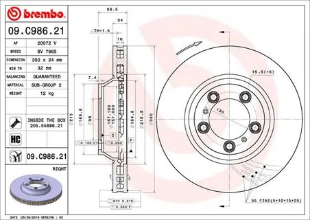 DISC FRANA BREMBO 09.C986.21 - Compatibil cu PORSCHE