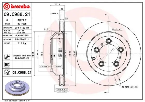 DISC FRANA BREMBO 09.C988.21 - Compatibil cu PORSCHE
