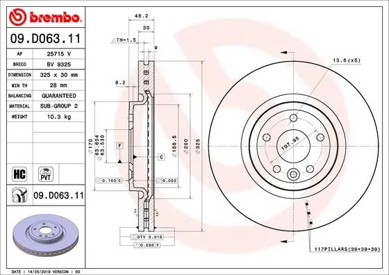 DISC FRANA BREMBO 09.D063.11 - Compatibil cu JAGUAR, JAGUAR (CHERY)