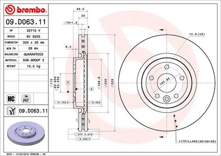DISC FRANA BREMBO 09.D063.11 - Compatibil cu JAGUAR, JAGUAR (CHERY)