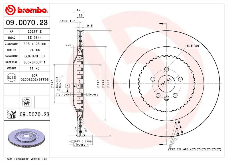 DISC FRANA BREMBO 09.D070.23 - Compatibil cu JAGUAR, LAND ROVER