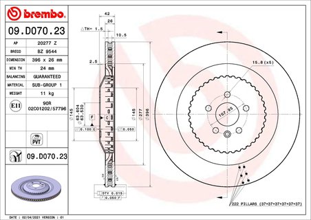 DISC FRANA BREMBO 09.D070.23 - Compatibil cu JAGUAR, LAND ROVER