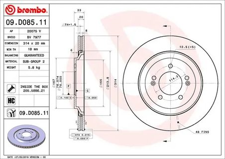 DISC FRANA BREMBO 09.D085.11 - Compatibil cu HYUNDAI