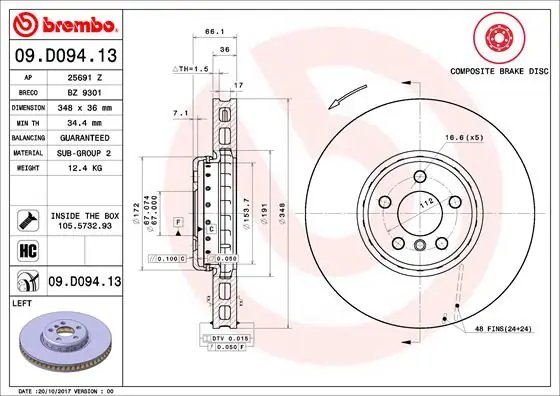 DISC FRANA BREMBO 09.D094.13 - Compatibil cu BMW, BMW (BRILLIANCE), TOYOTA