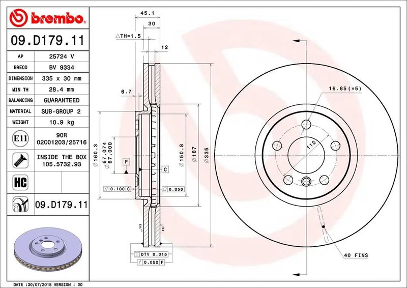 DISC FRANA BREMBO 09.D179.11 - Compatibil cu BMW, MINI