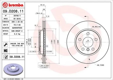 DISC FRANA BREMBO 09.D208.11 - Compatibil cu BMW