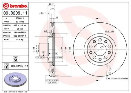 DISC FRANA BREMBO 09.D209.11 - Compatibil cu ALFA ROMEO, FIAT, JEEP, JEEP (GAC FCA)