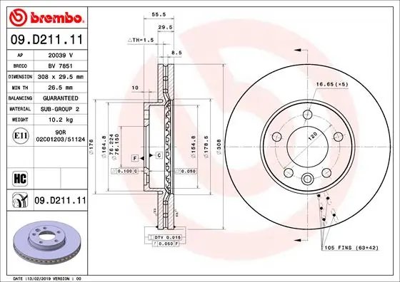 DISC FRANA BREMBO 09.D211.11 - Compatibil cu VW